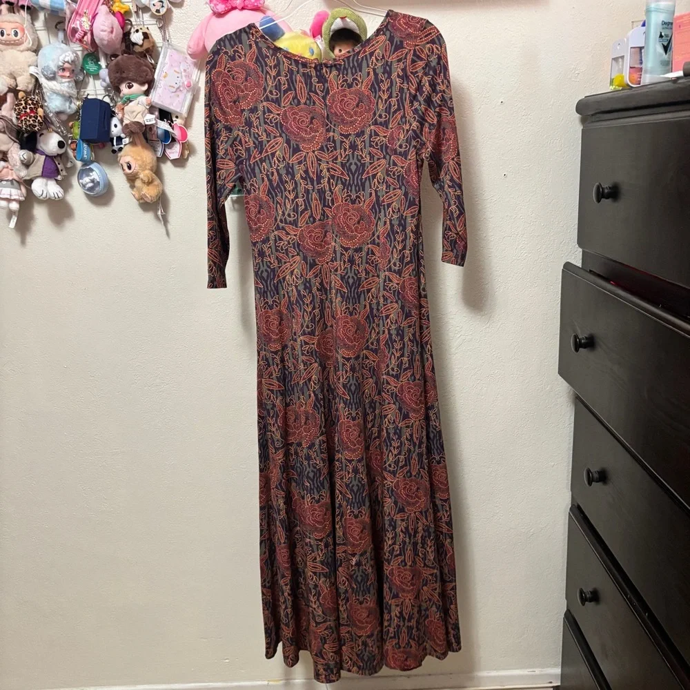 Soft Surroundings Alcott Black Rust Floral Maxi Dress 3/4 Sleeve Size Small - Picture 7 of 12